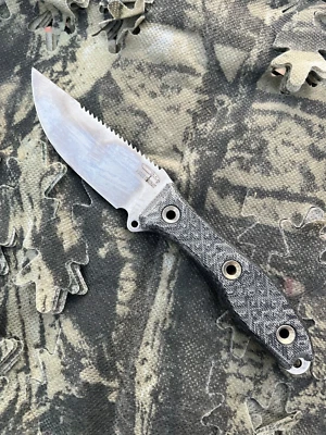 Busse Combat ElMax Sawback Satin Finish W/ Black Canvas Micarta & Leather Sheath - Image 1 of 4