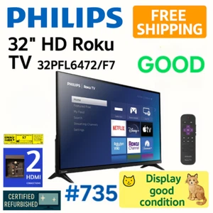 Philips 32" HD(720P Smart Roku Borderless LED TV 32PFL6472/F7) with Remote/Stand - Picture 1 of 21