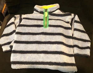 Hanna Andersson Boys Blue Striped Quarter Zip Fleece Jacket Pullover Sz 90 US 3 - Picture 1 of 6