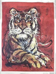 Dita 425 Liegender Tiger auf roter Raubkatze 24 x 18 im Leinwandbild Lamber Studios - Bild 1 von 4