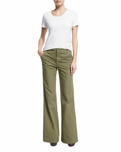 Pantaloni svasati TORY BURCH donna verde agave taglia 27 nuovi con etichette $225 - Foto 1 di 8