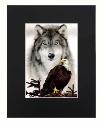 Eagle & Wolf 8x10 matted Art Print Printed Poster Decor picture Gift Display - Image 1 of 4