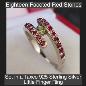 Achtzehn rote facettierte Steine gefasst in einem Taxco Sterlingsilber kleiner Fingerring - Bild 1 von 8