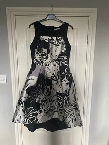 Coast Dipped Hem Special Occasion Evening Dress Black Silver Floral Print 12 - Picture 1 of 4