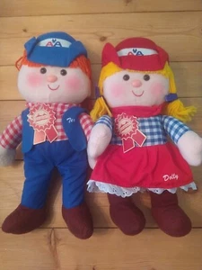 Vtg Animal Fair American Airlines Plush Dolls Set Dolly & Tex 1985 New - Picture 1 of 7