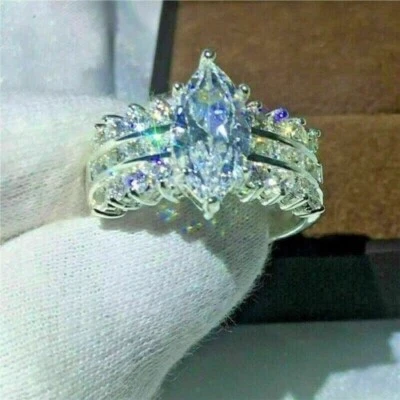2Ct Marquise Cut Lab-Created Diamond Cluster Wedding Ring 14k White Gold Plated - Image 1 of 4