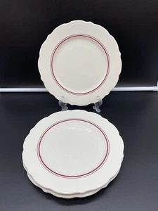 3 1955-56 Syracuse China Restaurant 9" Dinner Plates White Red Black Stripes - Picture 1 of 9