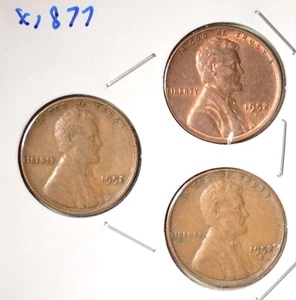 1952-P + 1952-D + 1952-S - USA Lincoln Wheat Cent Set - INV# X-1877   🇺🇸 - Picture 1 of 2