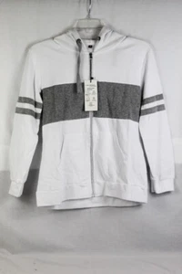 Original Design White Women's Sweatshirt Hooded Drawstring Full Zip Medium 042 - Picture 1 of 6
