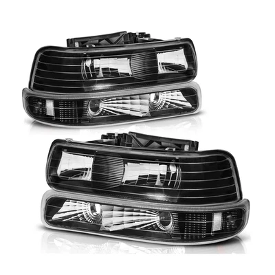 Fit For Chevy Silverado Suburban Tahoe 1999-2006 Headlights Clear Corner Black Foto 1 de 4