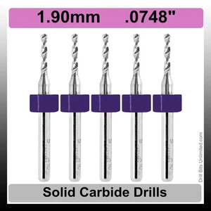 1.9mm .0748" Drill Bits Solid Carbide 1/8" Shank 5 Pieces 1.90mm  R/S - Picture 1 of 4