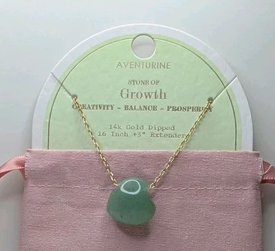 14K Gold Dipped Aventurine ~ Stone Of Growth ~ 16 Inch Necklace A New Day  - Image 1 of 3