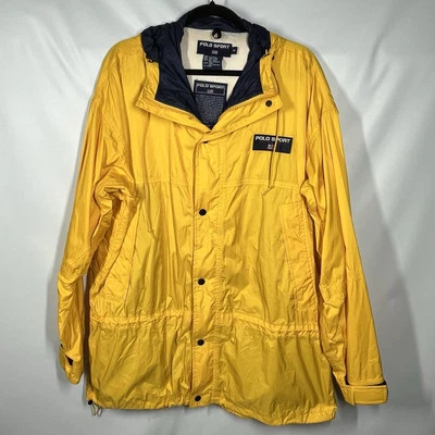 De Colección Polo Deportivo Ralph Lauren Chaqueta de Lluvia Con Capucha Cortavientos Para Hombres M Amarillo Cremallera Años 90 Foto 1 de 4
