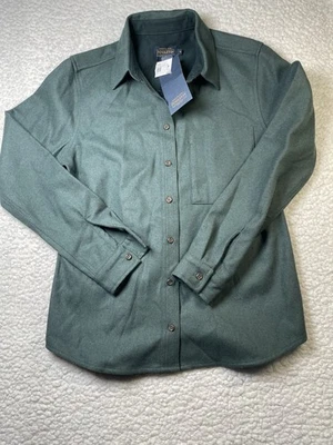 NWT Pendleton Shirt Women’s Small Solid Green 100% Virgin Wool Flap Pockets $155 - Image 1 of 4