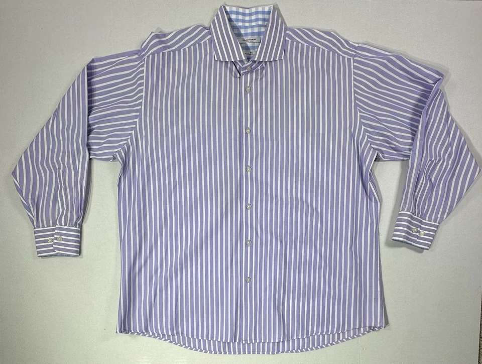 Camisa de vestir Isaac Mizrahi para hombre 17,5 34/35 calce ajustado púrpura blanco a rayas  Foto 1 de 4