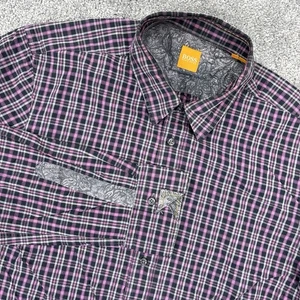 Boss Hugo Boss Shirt Mens Large Purple Plaid Paisley Button Up Orange Label - Picture 1 of 10