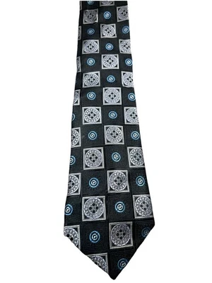 Corbata Ike Behar Jacquard Geométrica 100% Seda Negro Gris Azul 58" Foto 1 de 3