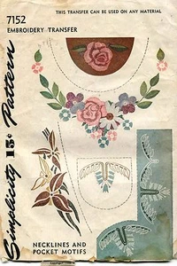 1940's Vintage Simplicity Necklines&Pocket Motifs Embroidery Transf Pattern 7152 - Picture 1 of 2