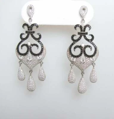 Pendiente araña Rich Brillant Black Onyx con circonita cúbica blanca viva 3,78 TCW Foto 1 de 4