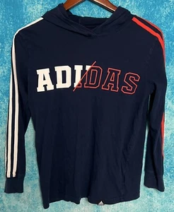 Adidas Shirt Youth Medium Blue Long Sleeve Hooded T-Shirt - Picture 1 of 4