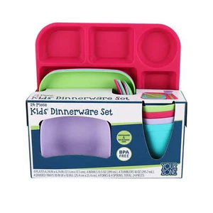 24-Piece Plastic Square Dinnerware Set for Kids with 4 Each Trays, Bowls - Picture 1 of 7