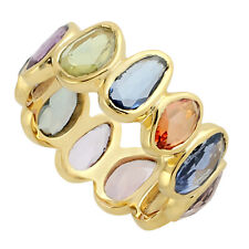 18k Yellow Gold Natural Multi Sapphire Band Ring Jewelry For Teen Girls