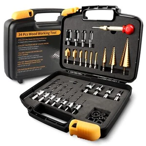 34 Pcs Woodworking Chamfer Drilling Tools Including 6 Countersink Drill Bit Set  - Picture 1 of 6