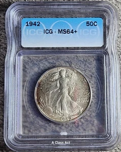 1942 WALKING LIBERTY HALF DOLLAR GRADED ICG MS 64+. Our  T5225 - Picture 1 of 4