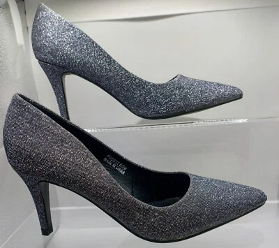 Anne Michelle Ladies Pewter Sparkly Heeled Shoes Size 6. - Image 1 of 4