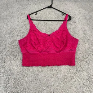 Torrid Crop Top Womens 3 / 3X Lace Hot Pink Coquette Smocked Feminine Bralette - Picture 1 of 12