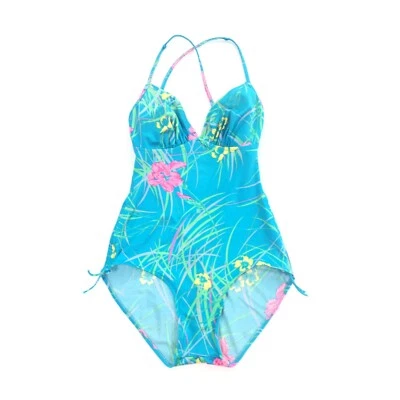 Vintage Catalina Tropical Floral Print One Piece Swimsuit 14 Blue Pink Swim XL - Image 1 of 4
