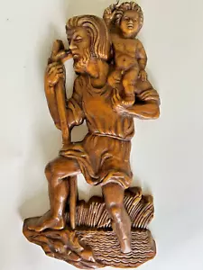 Statuina tedesca in cera 14,5" vintage ALTMANN bambino Gesù e Giuseppe cammina sull'acqua da appendere al muro - Foto 1 di 15