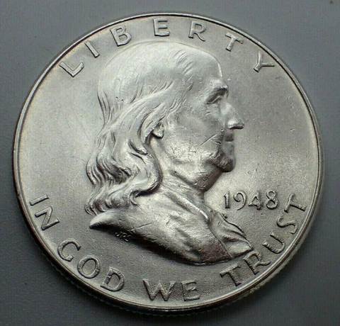 1948 DOUBLED DIE ERROR FS-801 FRANKLIN SILVER HALF DOLLAR CHOICE BRIGHT UNC #2 Cover