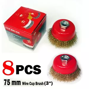 8pcs of 3" x 5/8" Arbor FINE Crimped Wire Cup Wheel Brush - For Angle Grinders - Picture 1 of 1