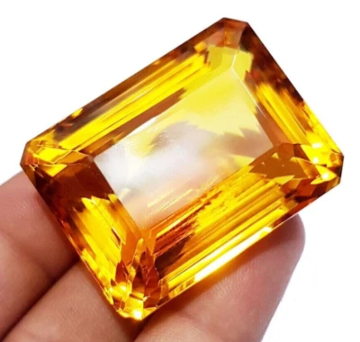 16.55 Ct. Large Yellow Citrine Emerald Faceted Cut Loose Gemstone Gift for Women - Image 1 of 4