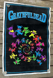 Vtg 90’s Grateful Dead Dancing Spiral Bears Brockum Tour Felt Blacklight Poster - Picture 1 of 20