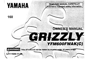 Yamaha Owners Manual Book 1998 Grizzly 600 YFM600FWAK(C) - Bild 1 von 12