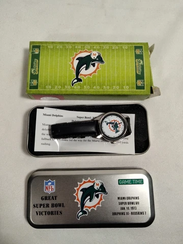 Super Bowl VII Miami Dolphins Wrist Watch Game Time NFL FSC#49592-1 w/Box/Tin Cover