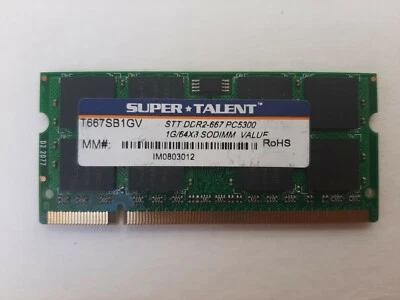 1gb 64x3 Sodimm T667sb1gv Super Talent Stt Ddr2-667 Pc5300 - Image 1 of 4