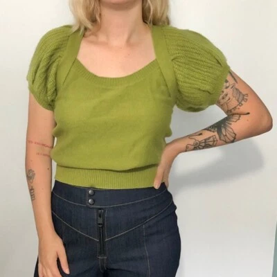 Saks Fifth Avenue Mujer Verde Cachemira Manga Abullonada Suéter S  Foto 1 de 4