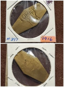 1916 Topeka Kansas Dog Tax Tag #397 ☆ Lot pdt137 - Bild 1 von 3