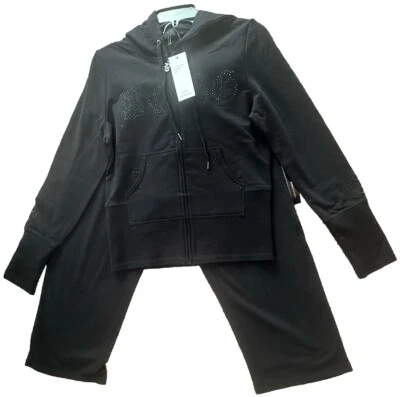 BCBG Max Azria Y2K Black Bling Crop Hoodie M Rare Vintage Retro Sweatsuit - Image 1 of 4