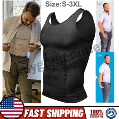 Mens Slimming Body Shaper Belly Chest Compression Vest Girdle T-Shirt Tank Top - Image 1 of 4