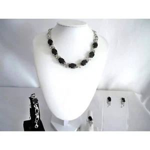 Black rhinestone 4 pc necklace set, MOB prom party formal evening necklace set - Picture 1 of 8