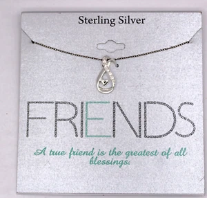 Sterling Silver Friends Forever Heart Pendant Chain Link Necklace - Picture 1 of 3