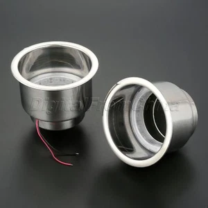 2Pcs Boat Marine RV Camper Stainless Steel Cup Can Drink Holder Purple LED Light - Picture 1 of 10