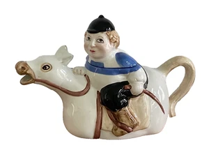 Vintage Jockey Riding Horse Teapot Hand Painted Myasaky Created Teapot 1990 - Picture 1 of 12
