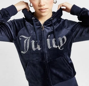 JUICY COUTURE Diamante Velour Logo Full Zip Hoodie Jacket Blue Womens RRP$160 S - Picture 1 of 7
