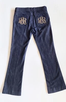 Pantalones de mezclilla Rock & Republic tiro bajo bootcut talla 28 logotipo azul bolsillo lavado oscuro Foto 1 de 4
