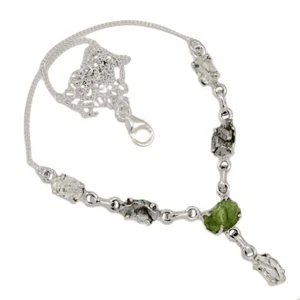 Natural Genuine Czech Moldavite & Herkimer Diamond 925 Silver Necklace SN19057 - Picture 1 of 1